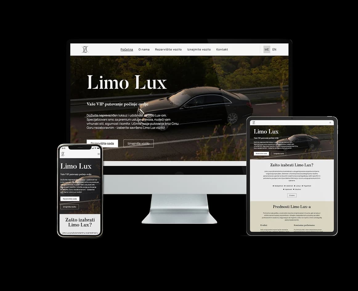 Limo Lux sajt prikazan na desktop, tablet i mobilnom uređaju