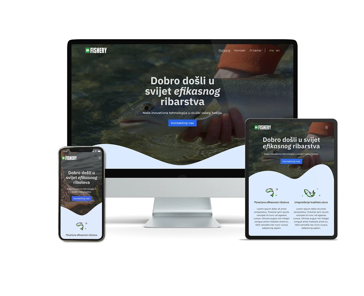 4M Fishery sajt prikazan na desktop, tablet i mobilnom uređaju