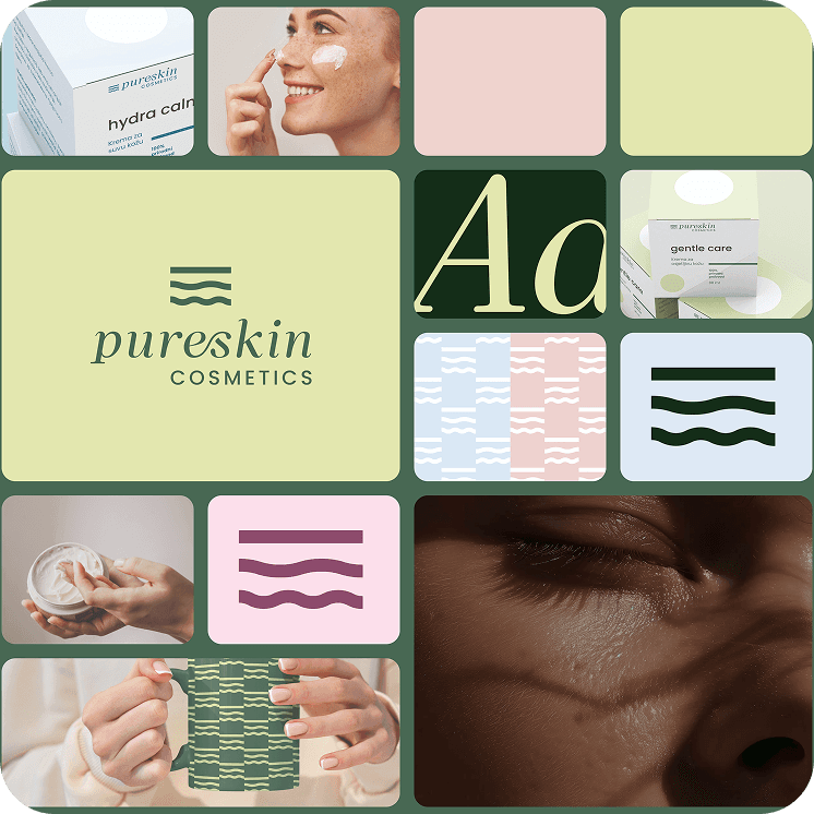 Pureskin Cosmetics brand design collage