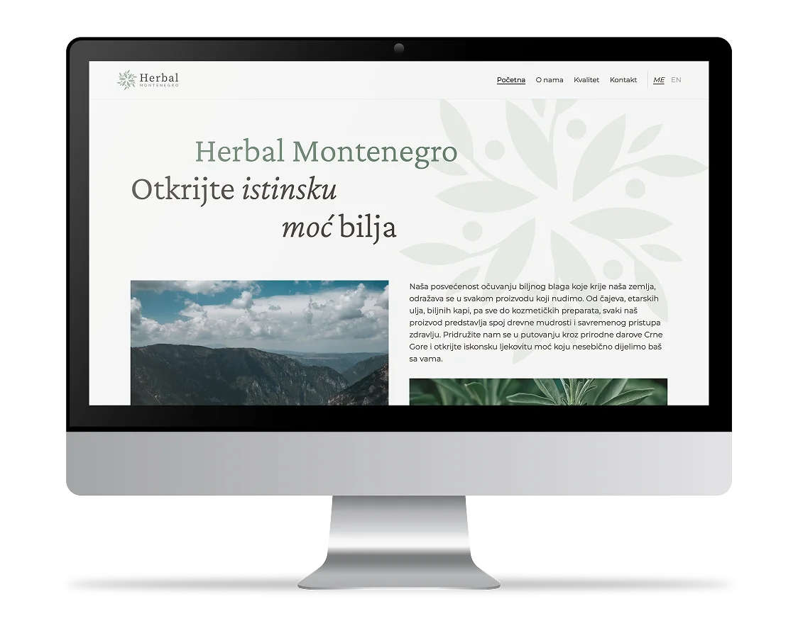 Herbal Montenegro sajt prikazan na desktop monitoru
